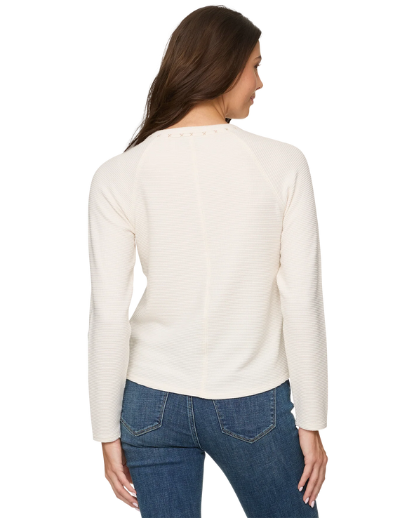 Cambria Embroidered Waffle Henley in Ecru
