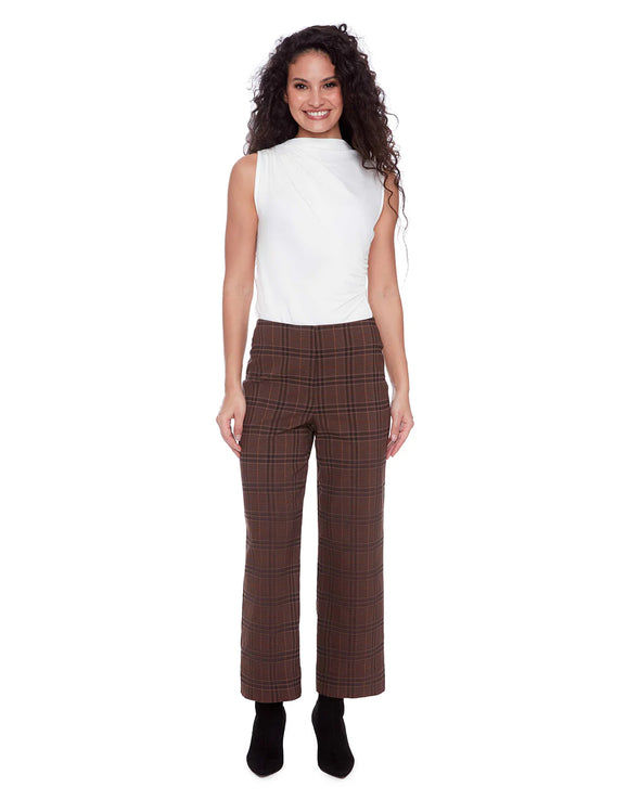 Jenny Chestnut Plaid Wide-leg Pant