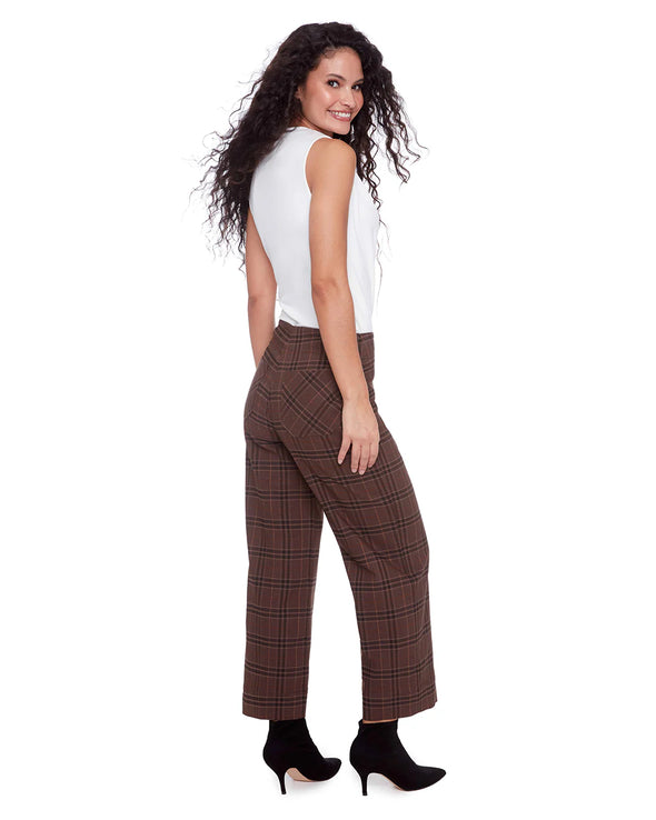 Jenny Chestnut Plaid Wide-leg Pant