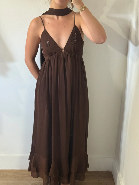 Martina Beaded Espresso Dress