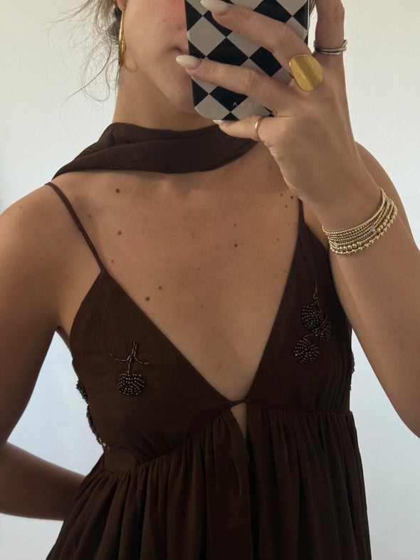 Martina Beaded Espresso Dress