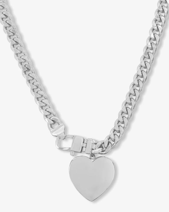 Silver Julian XL Heart Cuban Chain Necklace