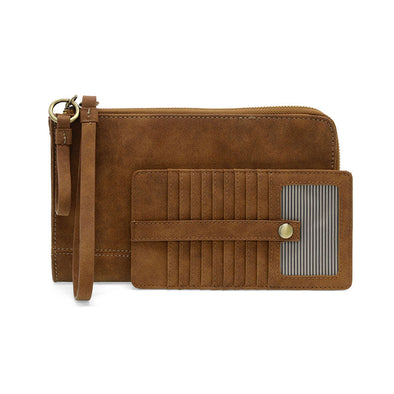 Walnut Faux Suede Karina Wristlet & Wallet