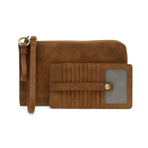 Walnut Faux Suede Karina Wristlet & Wallet