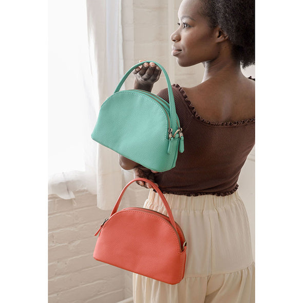 Larissa Double Zip Dome Crossbody In Coral