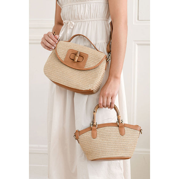 Natural Straw Millie Bamboo Handle Basket Crossbody