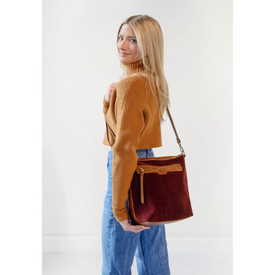 Wine Corduroy Silas Bucket Crossbody