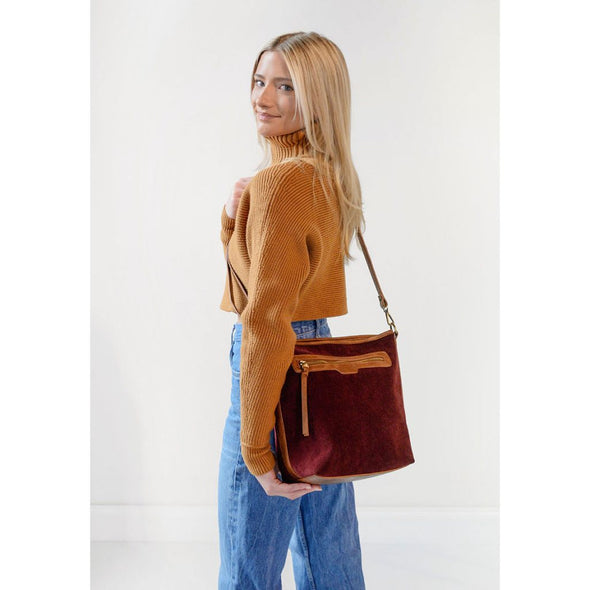 Wine Corduroy Silas Bucket Crossbody