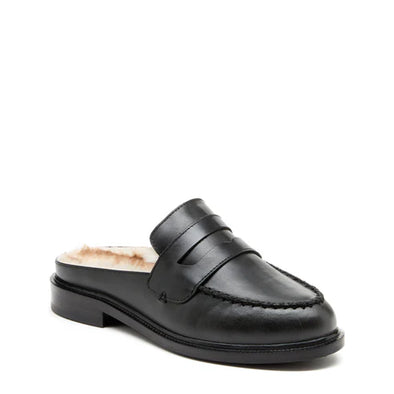 KELSI DAGGER Lock Faux Fur Loafer Mules - Black