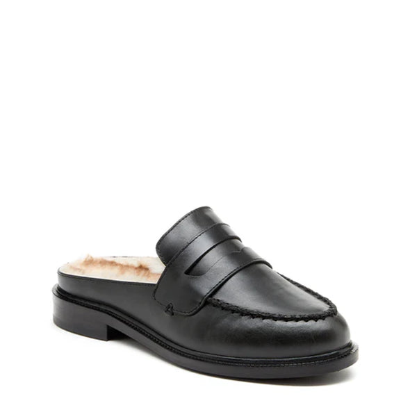 KELSI DAGGER Lock Faux Fur Loafer Mules - Black