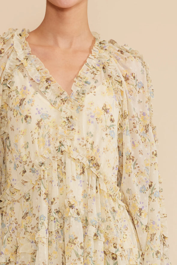Carmina Tiered Dress Yellow Floral