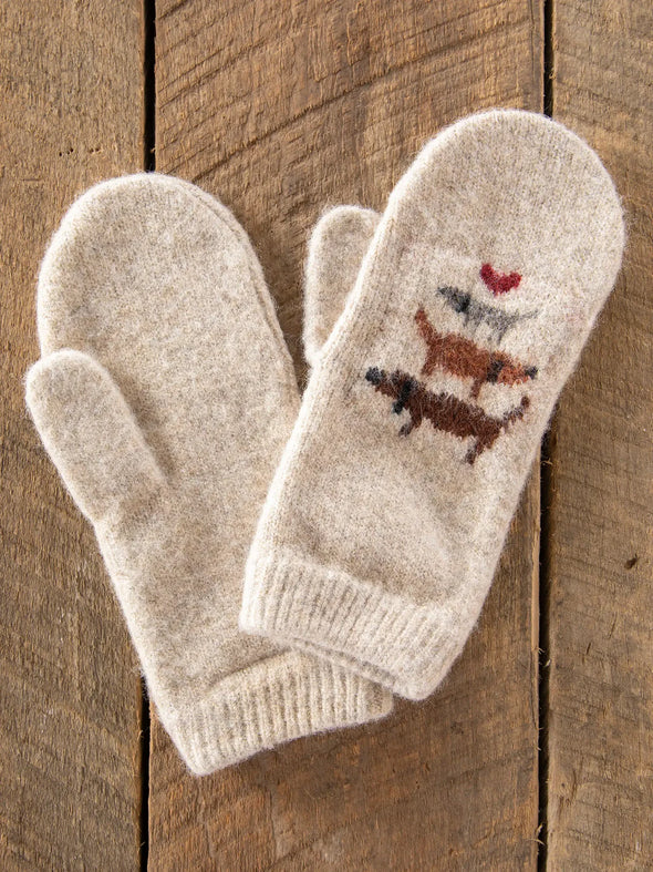 Intarsia Mittens Tan Dogs