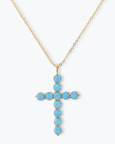 Blue Opal "Oh She Fancy" Cross Pendant