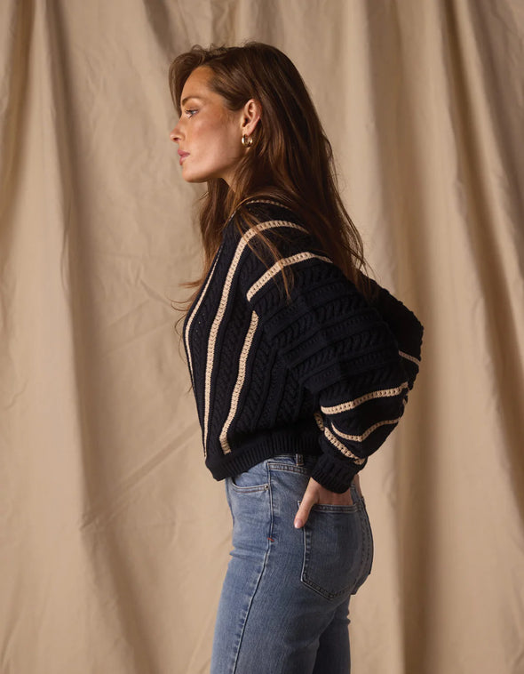 Apres Chevron Sweater in Navy/Birch Stripe