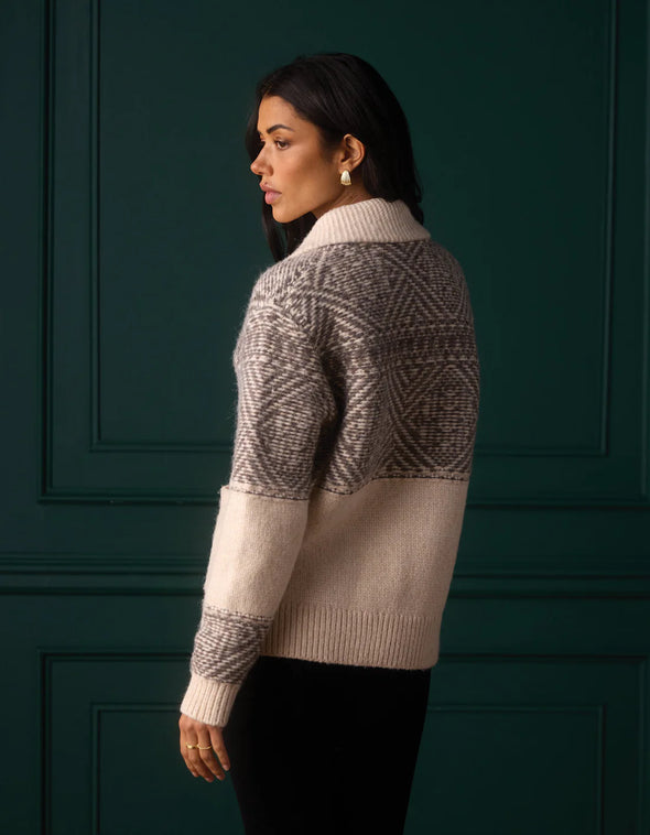 Shawl Collar Heritage Cardigan in Cream Multi