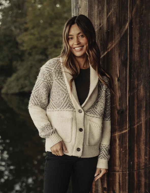Shawl Collar Heritage Cardigan in Cream Multi