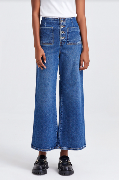 Bayeas High Rise Wide Leg Button Front Jeans