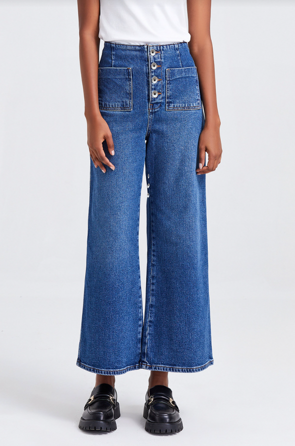 Bayeas High Rise Wide Leg Button Front Jeans
