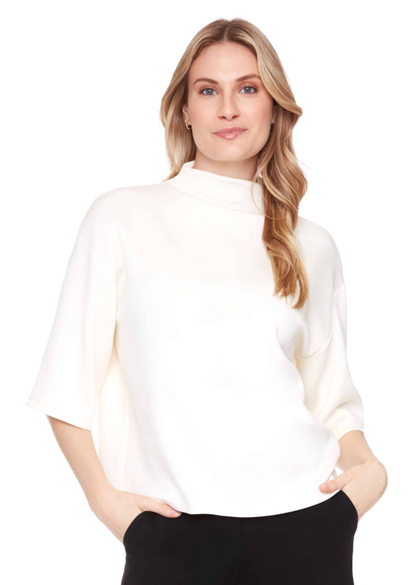 Butter Short-Sleeve Turtleneck Top in Ivory
