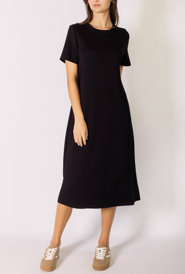 Short Sleeve Contrast Rib Neckband Midi