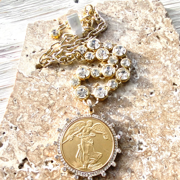 Gold French Peace Coin Necklace
