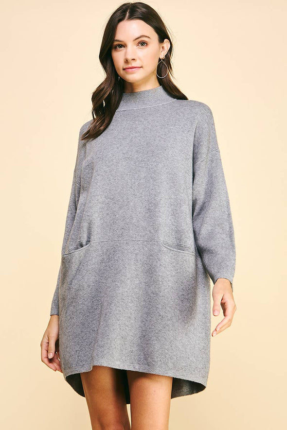 MOCK NECK FRONT POCKET SWEATER DRESS