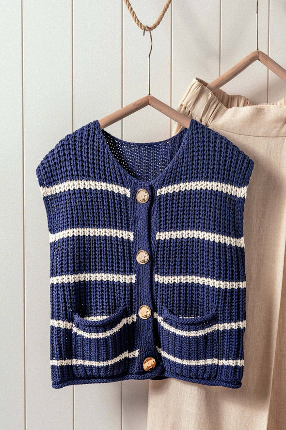 Striped Crochet Button-Up Vest