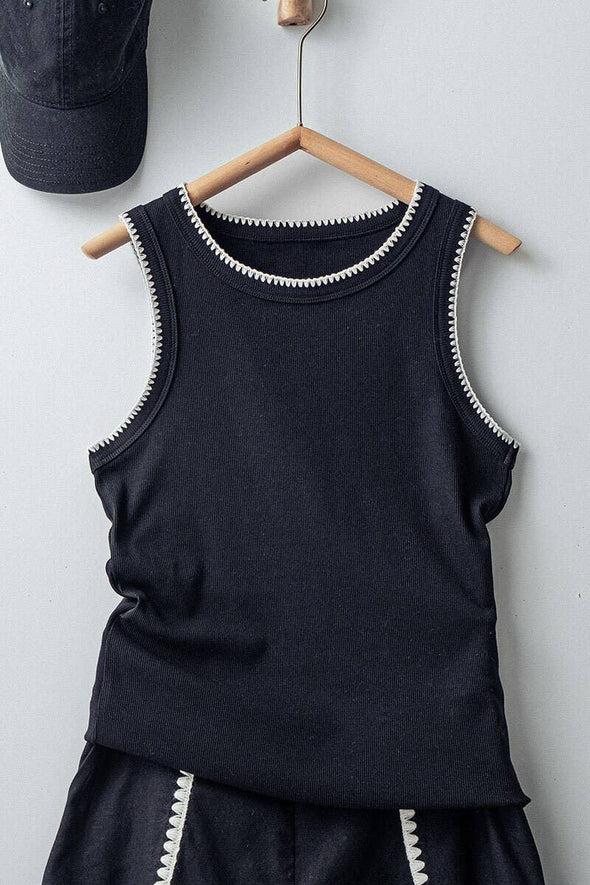 Contrast Trim Ribbed Minimalist Statement Tank Top