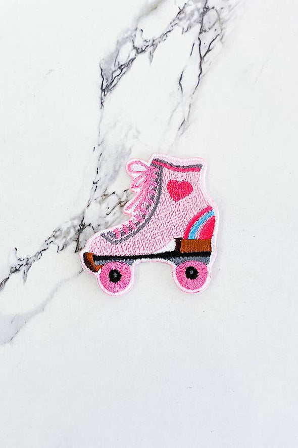 Pink Roller Skate Embroidered Patch