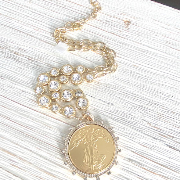Gold French Peace Coin Necklace