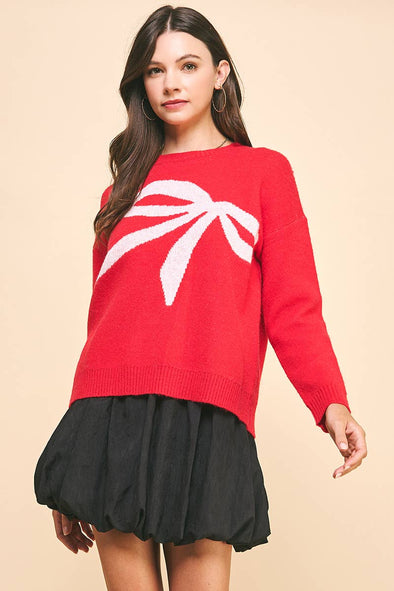 RIBBON PATTERN SWEATER RED