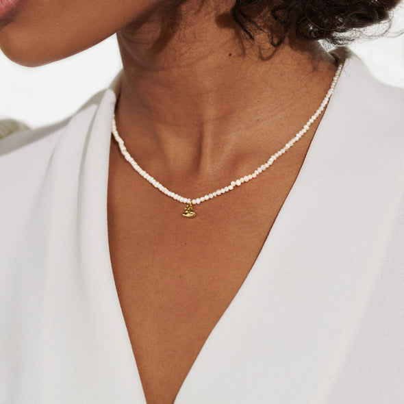 Mini Charms Natural Matte Pearl Heart Necklace In Gold-Tone Plating