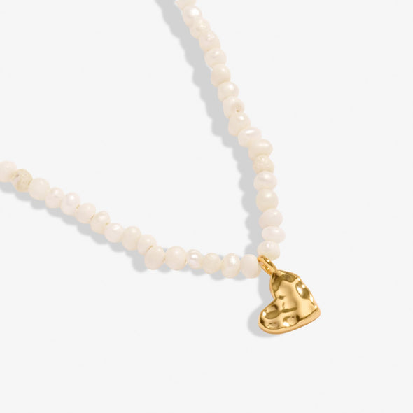 Mini Charms Natural Matte Pearl Heart Necklace In Gold-Tone Plating