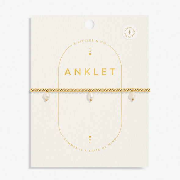 Three Pearl Anklet In Gold-Tone Plating