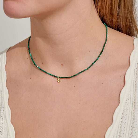 Mini Charms Malachite Double Heart Necklace In Gold-Tone Plating