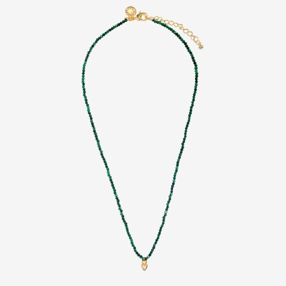 Mini Charms Malachite Double Heart Necklace In Gold-Tone Plating