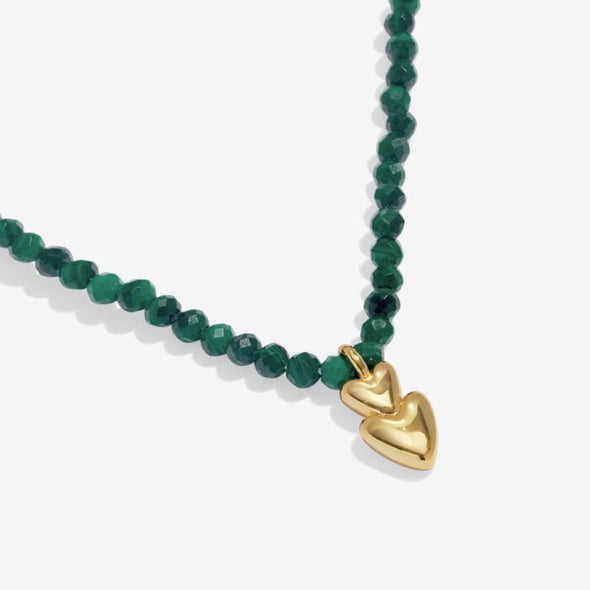 Mini Charms Malachite Double Heart Necklace In Gold-Tone Plating
