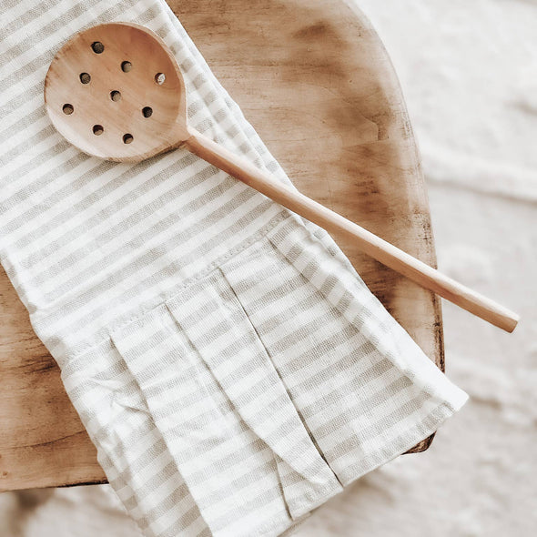 Striped Hand Towel with Ruffle, Tan - Home Decor & Gifts