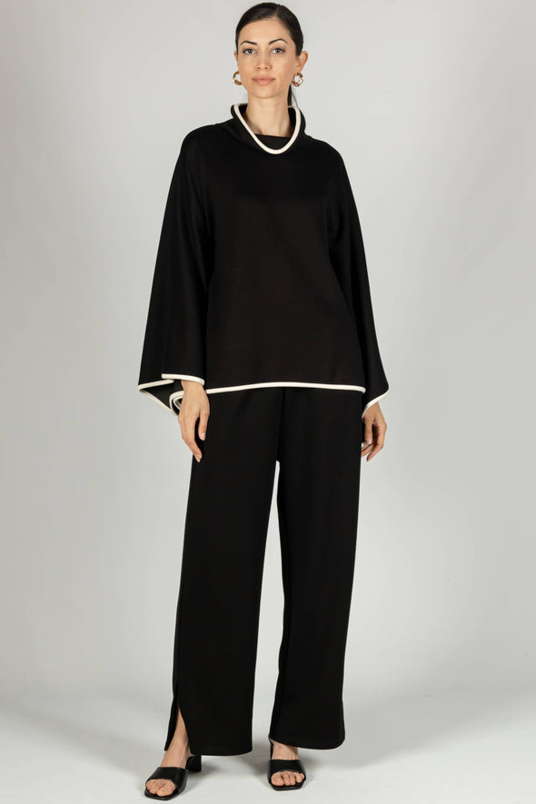 Butter Modal Contrast Cowl Neck Poncho