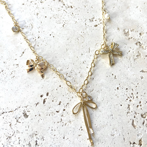 Bow ribbon charm necklace