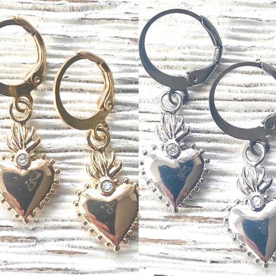 Burning heart earring rock and roll edgy jewelry 