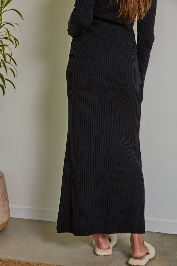 Black Knit Sweater Midi Skirt