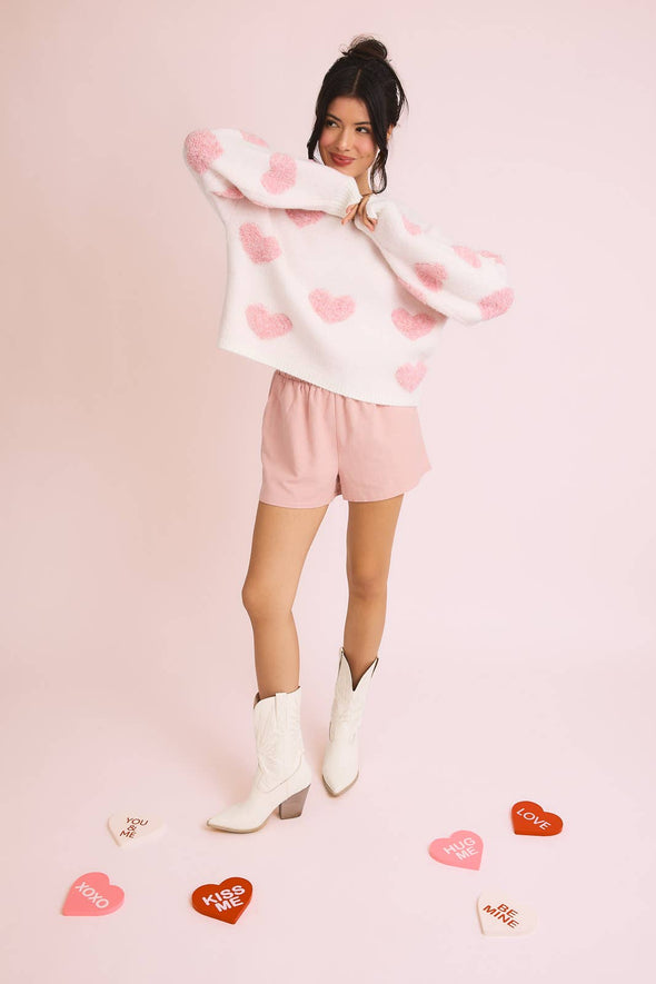 ROUND NECK LONG SLEEVE HEART SWEATER