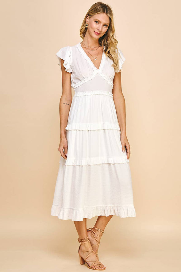 Ruffled Tea Length Dress