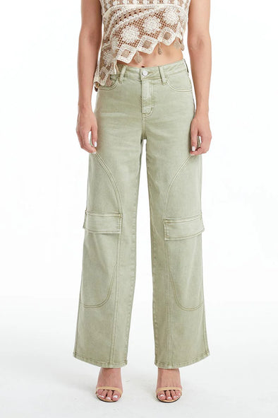 High Rise Wide Leg Pants In Sage