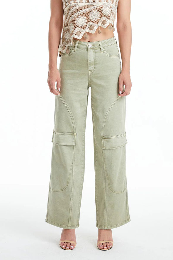 High Rise Wide Leg Pants In Sage