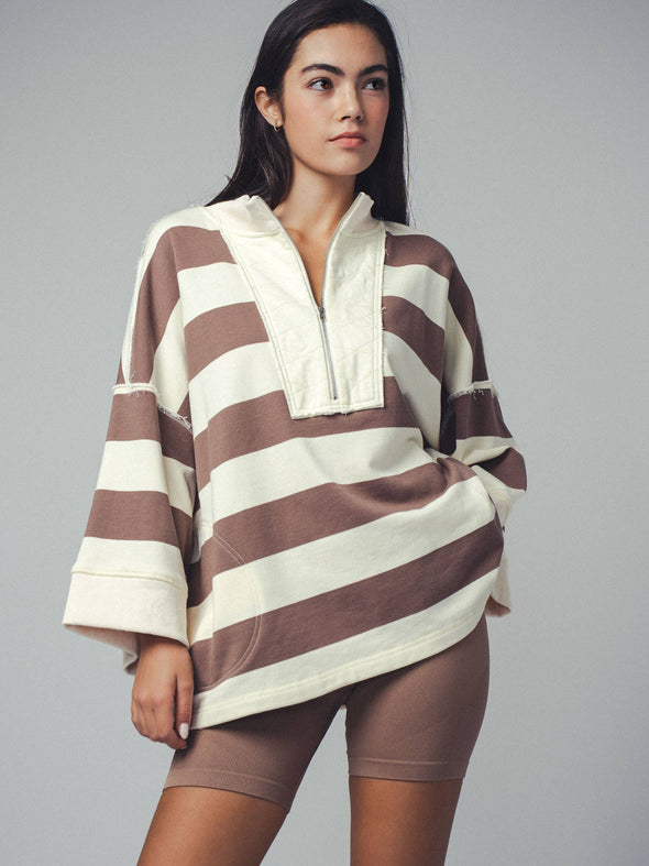 Oversized Half Zip Bold Stripe Statement Pullover Sweatshirt