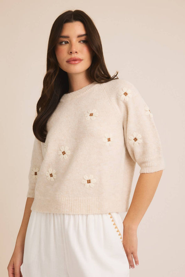 Round Neck Short Sleeve Sweater Top