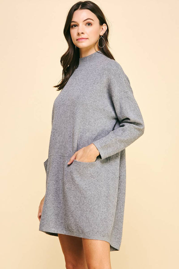 MOCK NECK FRONT POCKET SWEATER DRESS