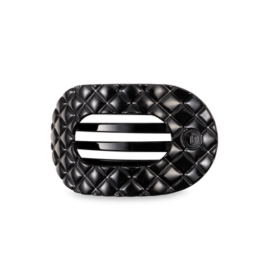 Flat Round Hair Clip | Medium | Jet Black Quilted